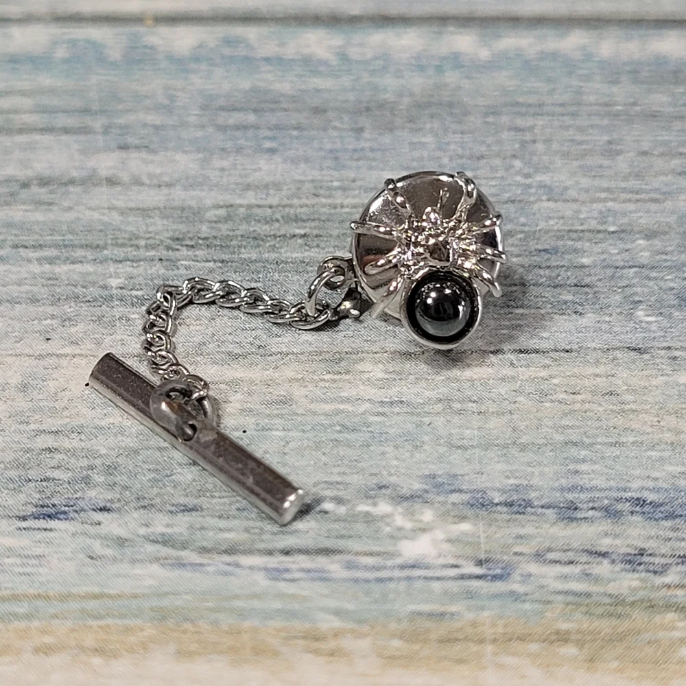 Silver Spider Tie Tack Pin.